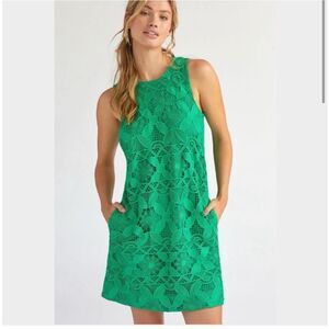 Anthropologie green floral lace mini shift dress size S